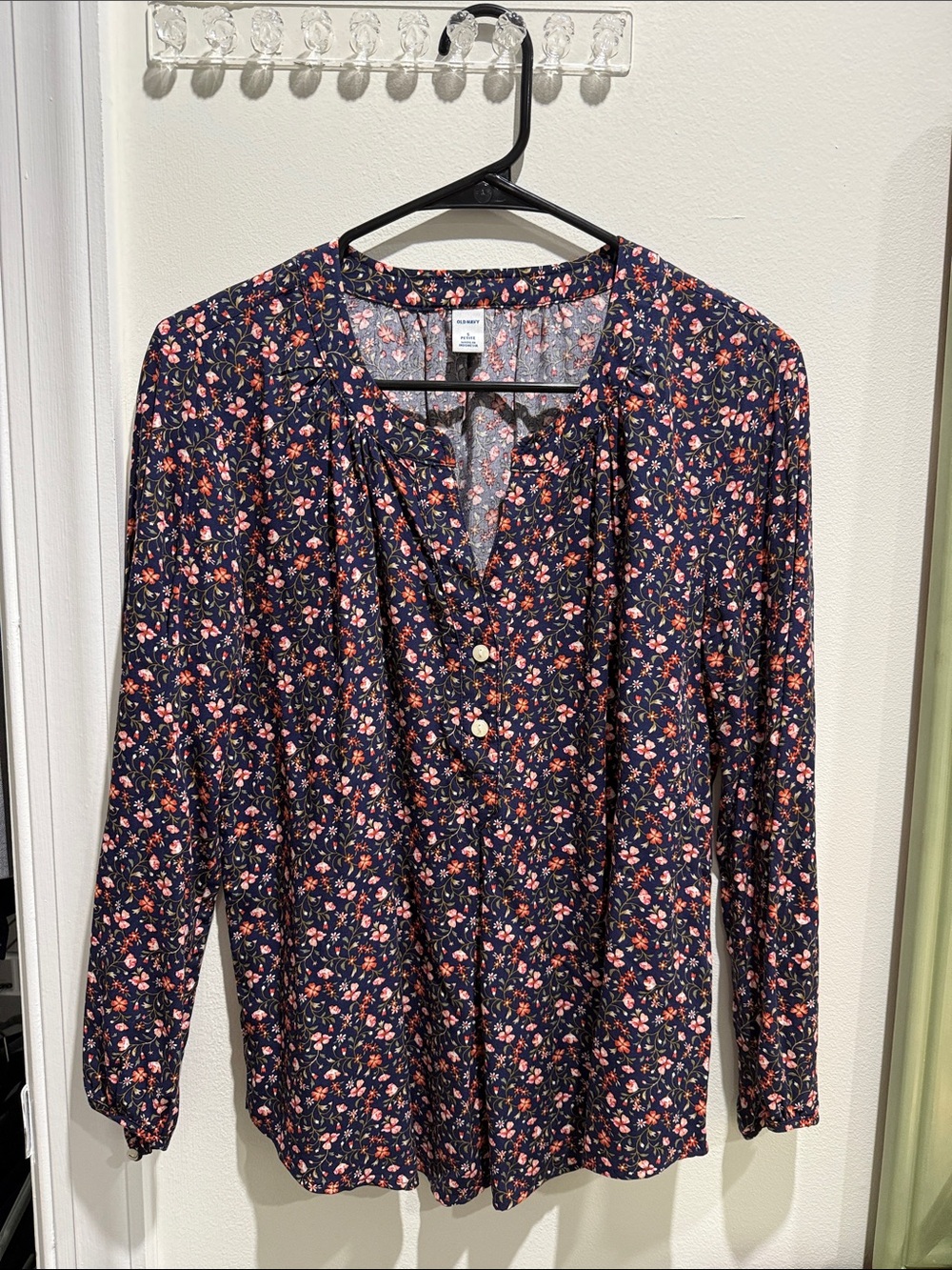Old Navy Navy Floral Long-Sleeve Button Front Dress